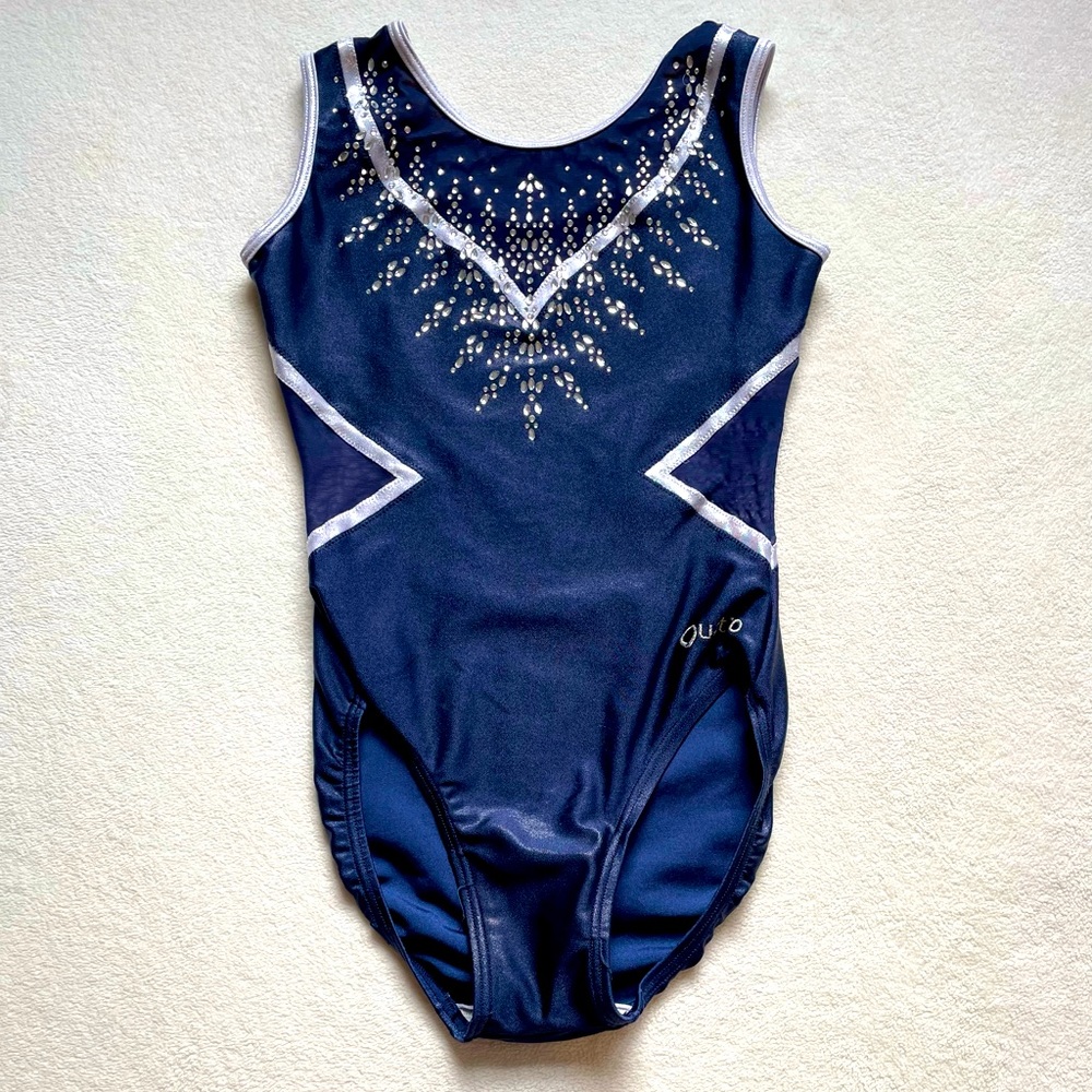 Dark blue and silver Quarto gymnastics leotard